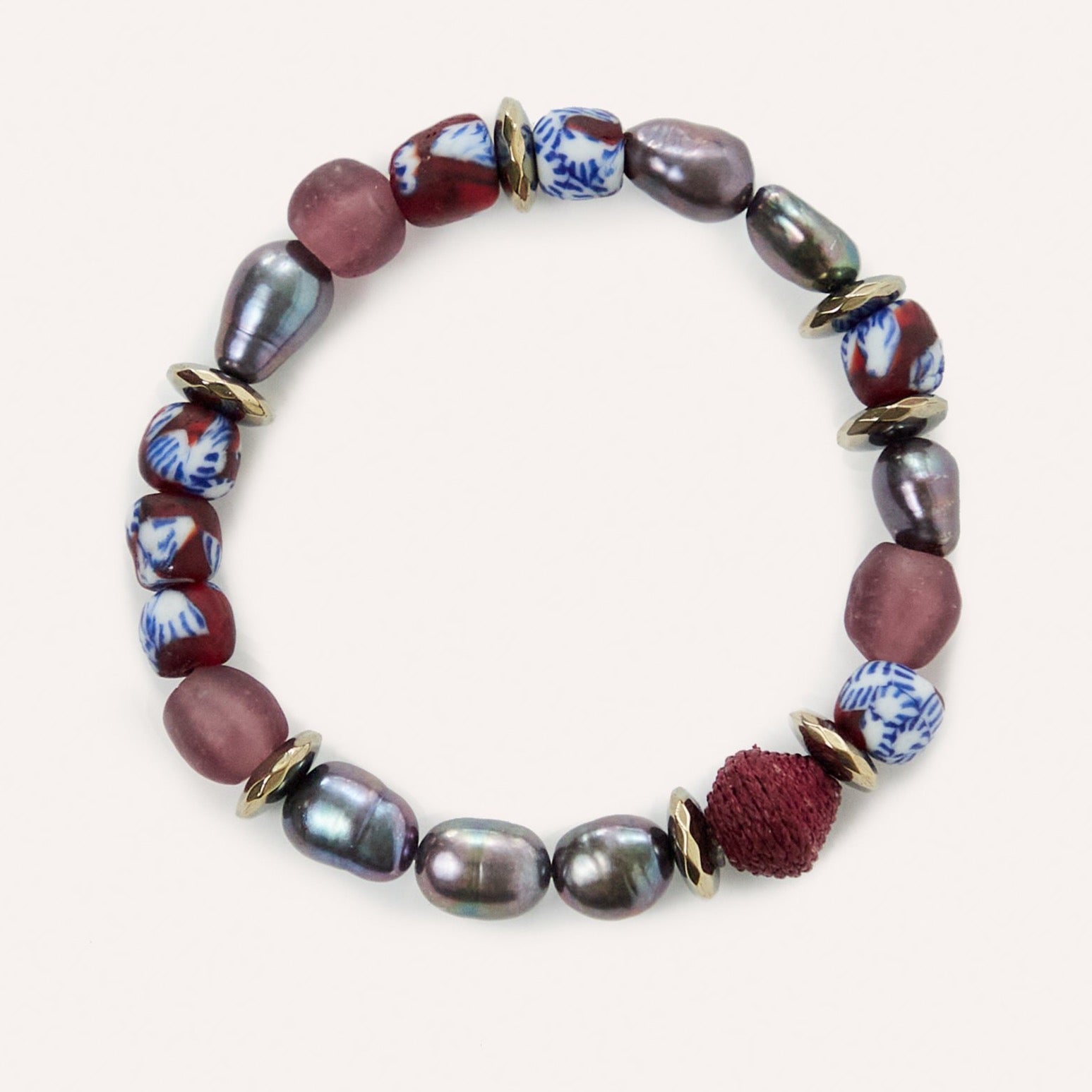 Flora Beaded Stretch Bracelet with Glass & Pearl