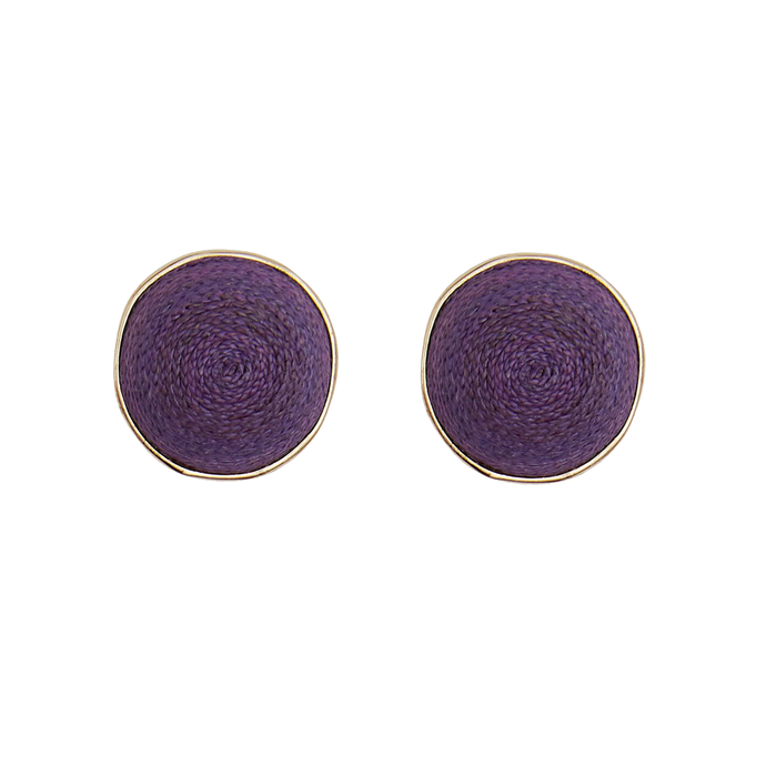 Sona Large Stud Earring Clip On with Braided Raffia in Purple